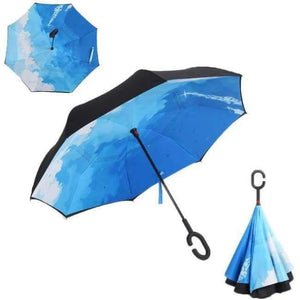 Planet Gates City Sky Folding Reverse Umbrella Double Layer Inverted Windproof  Rain Car Umbrellas For Women