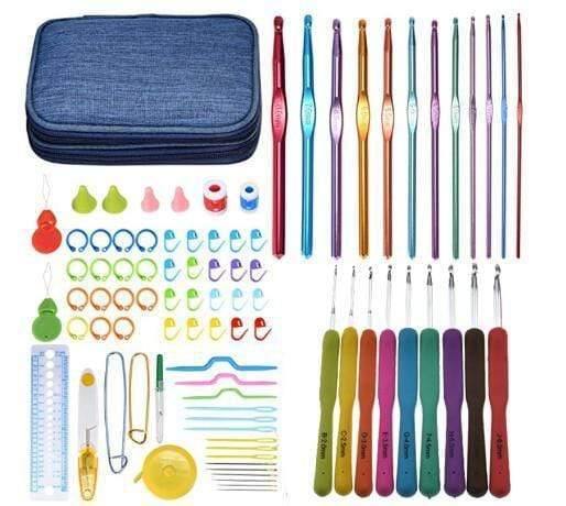 Planet Gates CK056 Blue Premium Crochet Hooks Set With Case 14 Styles Knitting Needles Kit DIY Arts Craft Scissors Stitch Markers Sewing Tools ZXH