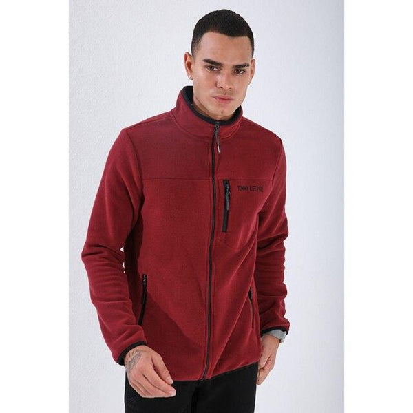 Planet Gates Claret Red / XL / TURKEY Casual Zipper Sweatshirts Male Tracksuit Fashion Jacket Mens Clothing Outerwear Sweatshirt Men's Pocket Zipper Sweatshirt Slim Fit Stand Collar Fleece No Hoodie Sport Clothing 87890