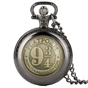 Planet Gates Classic Black Black/Bronze/Gold/Silver Clock 9 3/4 Platform King's Cross Quartz Pocket Watch Necklace Chain FOB Watch Pendant Art Collectibles