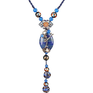 Classic New Lapis Stone Jewelry Women Long Pendant Necklace Vintage Style Clothes Accessories Handmade Necklaces Jewellery