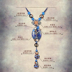 Classic New Lapis Stone Jewelry Women Long Pendant Necklace Vintage Style Clothes Accessories Handmade Necklaces Jewellery