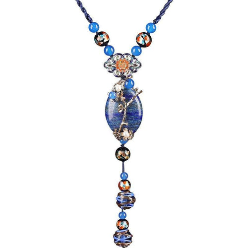 Classic New Lapis Stone Jewelry Women Long Pendant Necklace Vintage Style Clothes Accessories Handmade Necklaces Jewellery