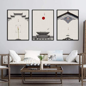 Planet Gates Classical Architecture Lotus Red Sun Wall Art Canvas Painting Posters And Prints Wall Pictures For Living Room