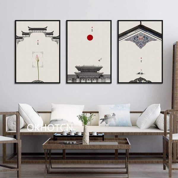 Planet Gates Classical Architecture Lotus Red Sun Wall Art Canvas Painting Posters And Prints Wall Pictures For Living Room