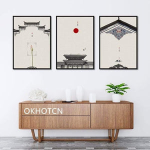 Planet Gates Classical Architecture Lotus Red Sun Wall Art Canvas Painting Posters And Prints Wall Pictures For Living Room