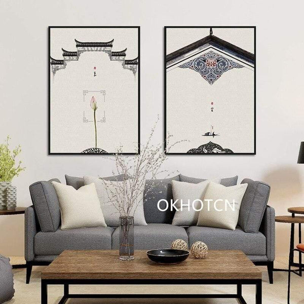 Planet Gates Classical Architecture Lotus Red Sun Wall Art Canvas Painting Posters And Prints Wall Pictures For Living Room