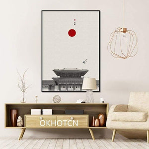 Planet Gates Classical Architecture Lotus Red Sun Wall Art Canvas Painting Posters And Prints Wall Pictures For Living Room