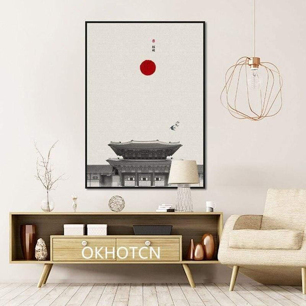 Planet Gates Classical Architecture Lotus Red Sun Wall Art Canvas Painting Posters And Prints Wall Pictures For Living Room