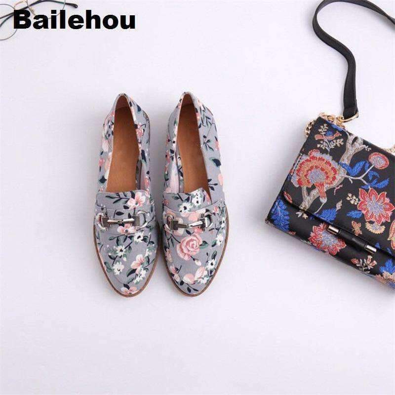 Planet Gates Clear / 36 Bailehou Women Flats Slip On Loafers Brand Buckle Mules Woman Flat Casual Shoes Flower Fabric Retro British Oxford Shoes Female