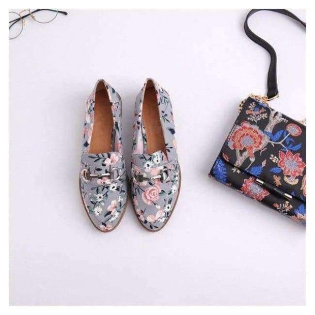 Planet Gates Clear / 36 Bailehou Women Flats Slip On Loafers Brand Buckle Mules Woman Flat Casual Shoes Flower Fabric Retro British Oxford Shoes Female