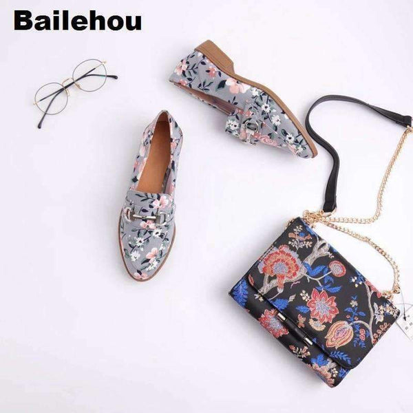 Planet Gates Clear / 36 Bailehou Women Flats Slip On Loafers Brand Buckle Mules Woman Flat Casual Shoes Flower Fabric Retro British Oxford Shoes Female