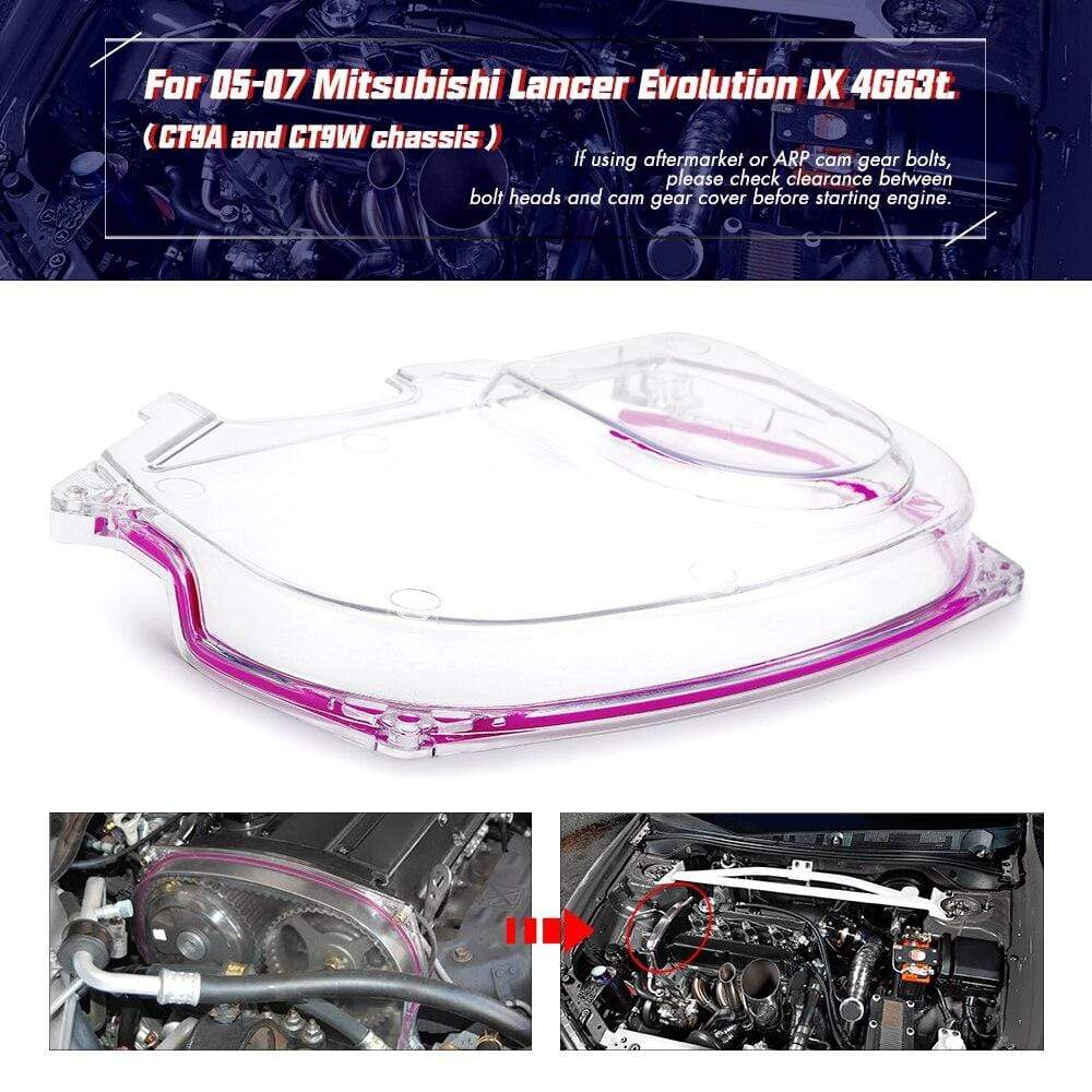 Planet Gates Clear Cam Gear Cover Timing Belt Pulley For Mitsubishi Lancer Evolution EVO 9 IX Mivec 4G63 JR6334