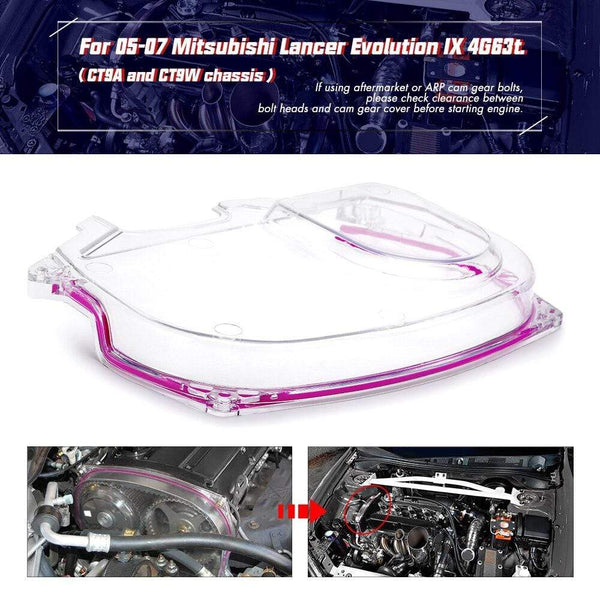 Planet Gates Clear Cam Gear Cover Timing Belt Pulley For Mitsubishi Lancer Evolution EVO 9 IX Mivec 4G63 JR6334
