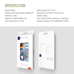 Planet Gates Clearance Sales ROCK Portable10000 mAh Power Bank External Battery for Mobile Phone Power Charger for iPhone Xiaomi Samsung