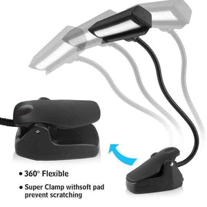 Planet Gates Clip on Book Light, Rechargeable Reading Light, Music Stand Light with Flexible Neck, Battery Operated Bed Lamp, 3 Brightness