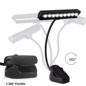 Planet Gates Clip on Book Light, Rechargeable Reading Light, Music Stand Light with Flexible Neck, Battery Operated Bed Lamp, 3 Brightness
