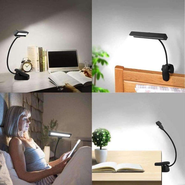 Planet Gates Clip on Book Light, Rechargeable Reading Light, Music Stand Light with Flexible Neck, Battery Operated Bed Lamp, 3 Brightness