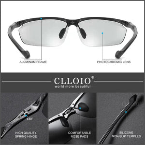 Planet Gates CLLOIO Top Quality Aluminum Polarized Photochromic Sunglasses Men Rimless Day Night Driving Glasses Anti-Glare Chameleon Eyewear