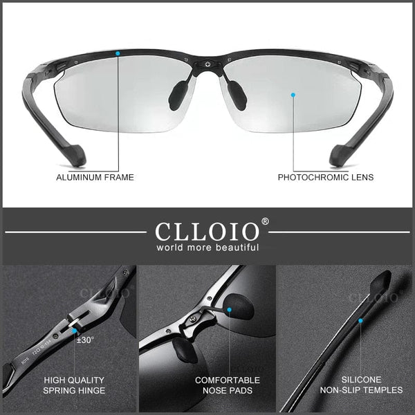 Planet Gates CLLOIO Top Quality Aluminum Polarized Photochromic Sunglasses Men Rimless Day Night Driving Glasses Anti-Glare Chameleon Eyewear