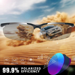 Planet Gates CLLOIO Top Quality Aluminum Polarized Photochromic Sunglasses Men Rimless Day Night Driving Glasses Anti-Glare Chameleon Eyewear
