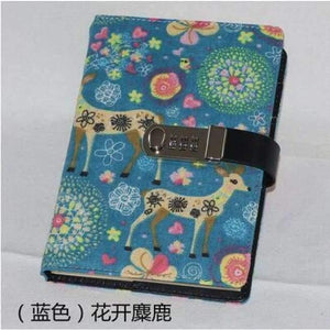 Planet Gates Cloth cover blue elk / A5 Creative A5 PU leather notebook lock logo name custom writing pads binder password school diary supplies