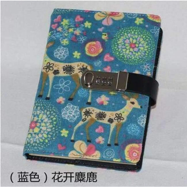 Planet Gates Cloth cover blue elk / A5 Creative A5 PU leather notebook lock logo name custom writing pads binder password school diary supplies