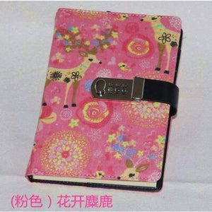 Planet Gates Cloth cover pink elk / A5 Creative A5 PU leather notebook lock logo name custom writing pads binder password school diary supplies