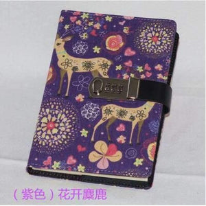 Planet Gates Cloth cover purple / A5 Creative A5 PU leather notebook lock logo name custom writing pads binder password school diary supplies