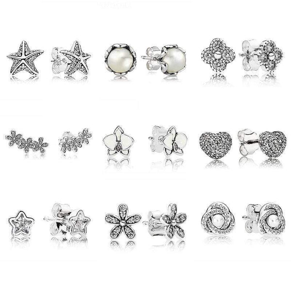 Planet Gates Clusters  White Orchid 925 Sterling Silver Earrings Studs For Women Wedding Party Gift DIY Europe Jewelry