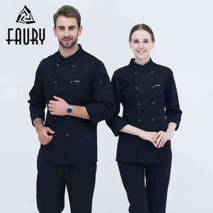 Planet Gates Coat1 / One Size Black Long Sleeve Master Cook Work Uniforms Restaurant Hotel BBQ Kitchen High Quality Workwear Clothing Food Service Chef Tops