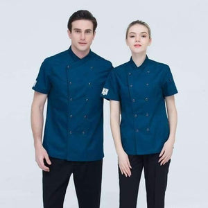 Planet Gates coat2 / One Size Unisex Restaurant Chef Coats Short Sleeve Summer Casual Double Breasted Kitchen Cooking Work Wear Hotel Waiter Uniforms Jackets