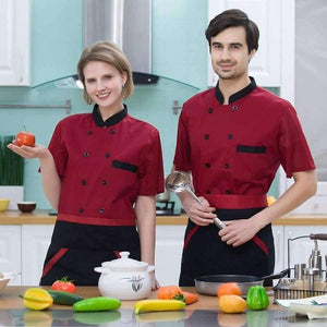 Planet Gates coat2 / XL Men Women Restaurant Hotal Food Service Chef Waiter Bakery Cafe Work Uniforms Short Sleeve Mesh Patchwork Back Tops Overalls 3XL