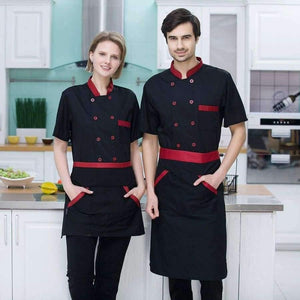 Planet Gates coat2 / XL Men Women Restaurant Hotal Food Service Chef Waiter Bakery Cafe Work Uniforms Short Sleeve Mesh Patchwork Back Tops Overalls 3XL