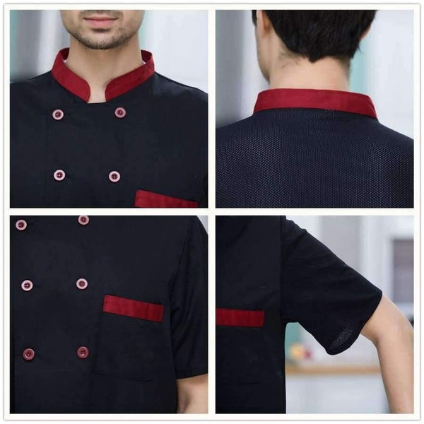 Planet Gates coat2 / XL Men Women Restaurant Hotal Food Service Chef Waiter Bakery Cafe Work Uniforms Short Sleeve Mesh Patchwork Back Tops Overalls 3XL