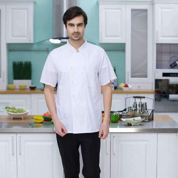 Planet Gates coat2 / XL Men Women Restaurant Hotal Food Service Chef Waiter Bakery Cafe Work Uniforms Short Sleeve Mesh Patchwork Back Tops Overalls 3XL