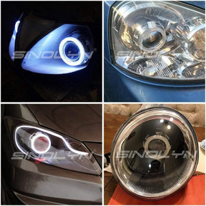 Planet Gates COB LED Angel Devil Eyes Bi xenon Lens Projector Headlight For Car Retrofit DIY W/ Daytime Running Lights 2.5'' H4 H7