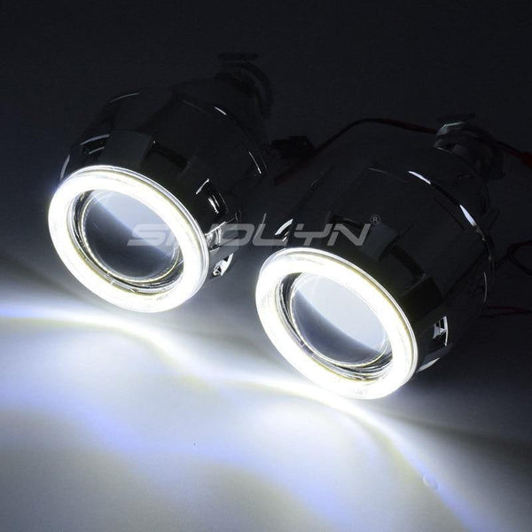 Planet Gates COB LED Angel Devil Eyes Bi xenon Lens Projector Headlight For Car Retrofit DIY W/ Daytime Running Lights 2.5'' H4 H7