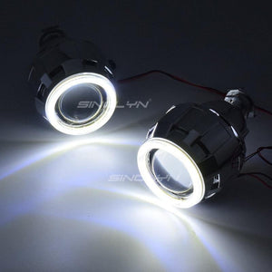 Planet Gates COB LED Angel Devil Eyes Bi xenon Lens Projector Headlight For Car Retrofit DIY W/ Daytime Running Lights 2.5'' H4 H7