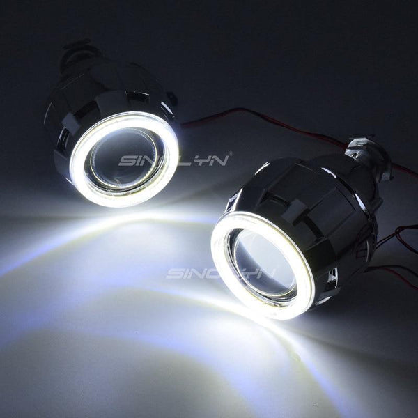 Planet Gates COB LED Angel Devil Eyes Bi xenon Lens Projector Headlight For Car Retrofit DIY W/ Daytime Running Lights 2.5'' H4 H7