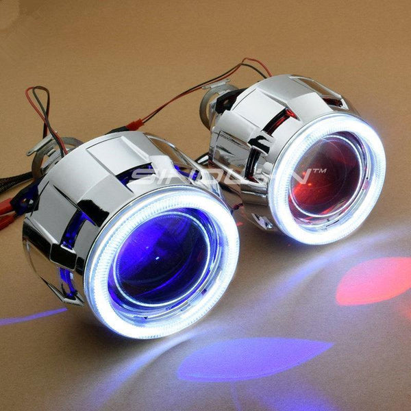 Planet Gates COB LED Angel Devil Eyes Bi xenon Lens Projector Headlight For Car Retrofit DIY W/ Daytime Running Lights 2.5'' H4 H7