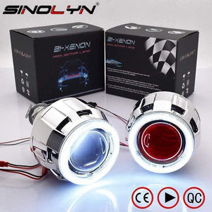 Planet Gates COB LED Angel Devil Eyes Bi xenon Lens Projector Headlight For Car Retrofit DIY W/ Daytime Running Lights 2.5'' H4 H7