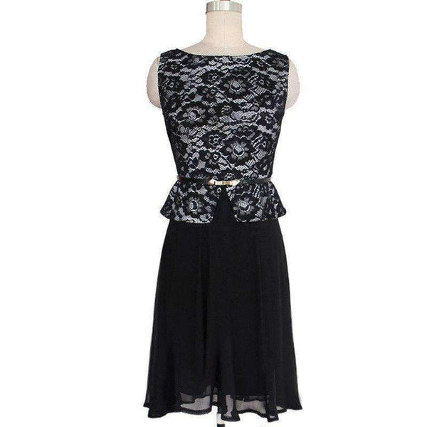 Planet Gates Cocktail Dress 2018 Elegant Fake Two Pieces Chiffon Lace Party Gown with Belt Sleeveless Knee Length vestido coctel