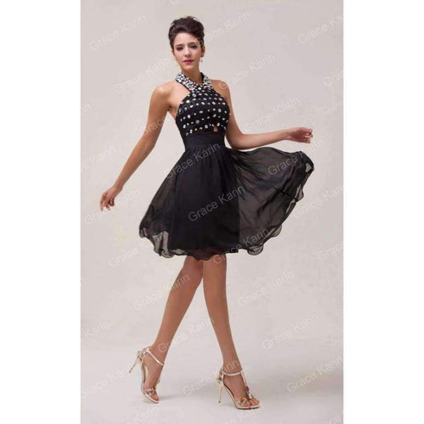 Planet Gates Cocktail Dress 2018 Grace Karin Halter Beaded Black Party Dresses robe de Cocktail Chiffon Short coctail Dress 6018