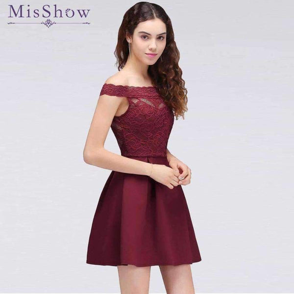 Planet Gates Cocktail Dresses 2018 Simple A-Line Boat Neck lace Satin Women Short Vestidos Sexy Women off shoulder Cocktail Dresses