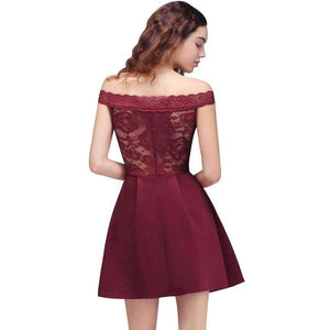 Planet Gates Cocktail Dresses 2018 Simple A-Line Boat Neck lace Satin Women Short Vestidos Sexy Women off shoulder Cocktail Dresses