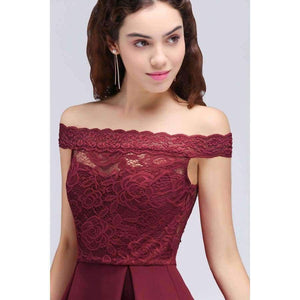 Planet Gates Cocktail Dresses 2018 Simple A-Line Boat Neck lace Satin Women Short Vestidos Sexy Women off shoulder Cocktail Dresses