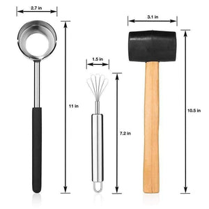Planet Gates Coconut Opener Tool Set Food Grade 304 Stainless Steel Opener Coconut Meat Tool Wooden Handle Rubber Hammer Easy To Use Durable