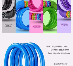 Planet Gates Code Lock Black Bicycle Lock Code Key Locks Bike Cycling Password Combination Security Steel Wire Locks Bicycle Accessories Multicolor