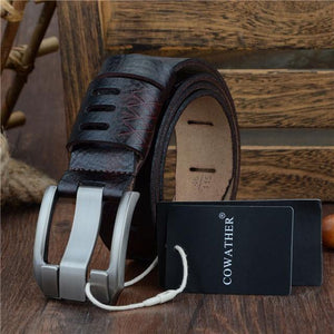 Planet Gates coffe / 110cm Cow genuine luxury leather men belts for men strap male pin buckle BIG SIZE 100-130 cm 3.8 width